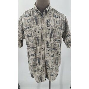 Columbia Men's Button Front Shirt Fishing Sea Bass Tan Cotton Large